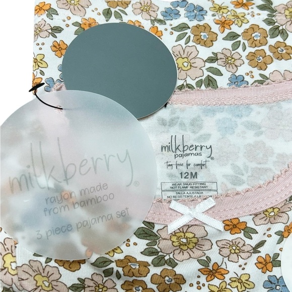 🌸 Milkberry Bamboo Neutral Florals Pajama Set 12M NWT - Picture 2 of 5